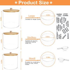 Large Capacity Laundry Room Organization Jars, 3 Pcs Acrylic Laundry Detergent Container with 2 Scoops & Labels, Clear Laundry Jars for Powder, Dryer balls, Pods,Scent Boosters, Laundry Room Storage