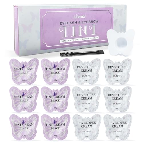 Libeauty Eyelash Black Color Kit, Semi-Permanent Hair Color Kit for Lash and Brow Cute Butterfly Disposable Individual Sachet Kit Instant Voluminous Coloring Eyebrow Colour Kit