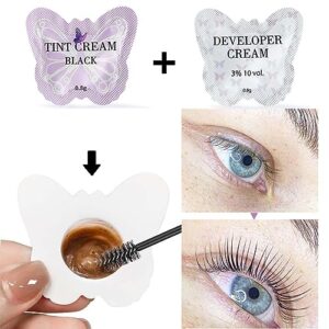 Libeauty Eyelash Black Color Kit, Semi-Permanent Hair Color Kit for Lash and Brow Cute Butterfly Disposable Individual Sachet Kit Instant Voluminous Coloring Eyebrow Colour Kit