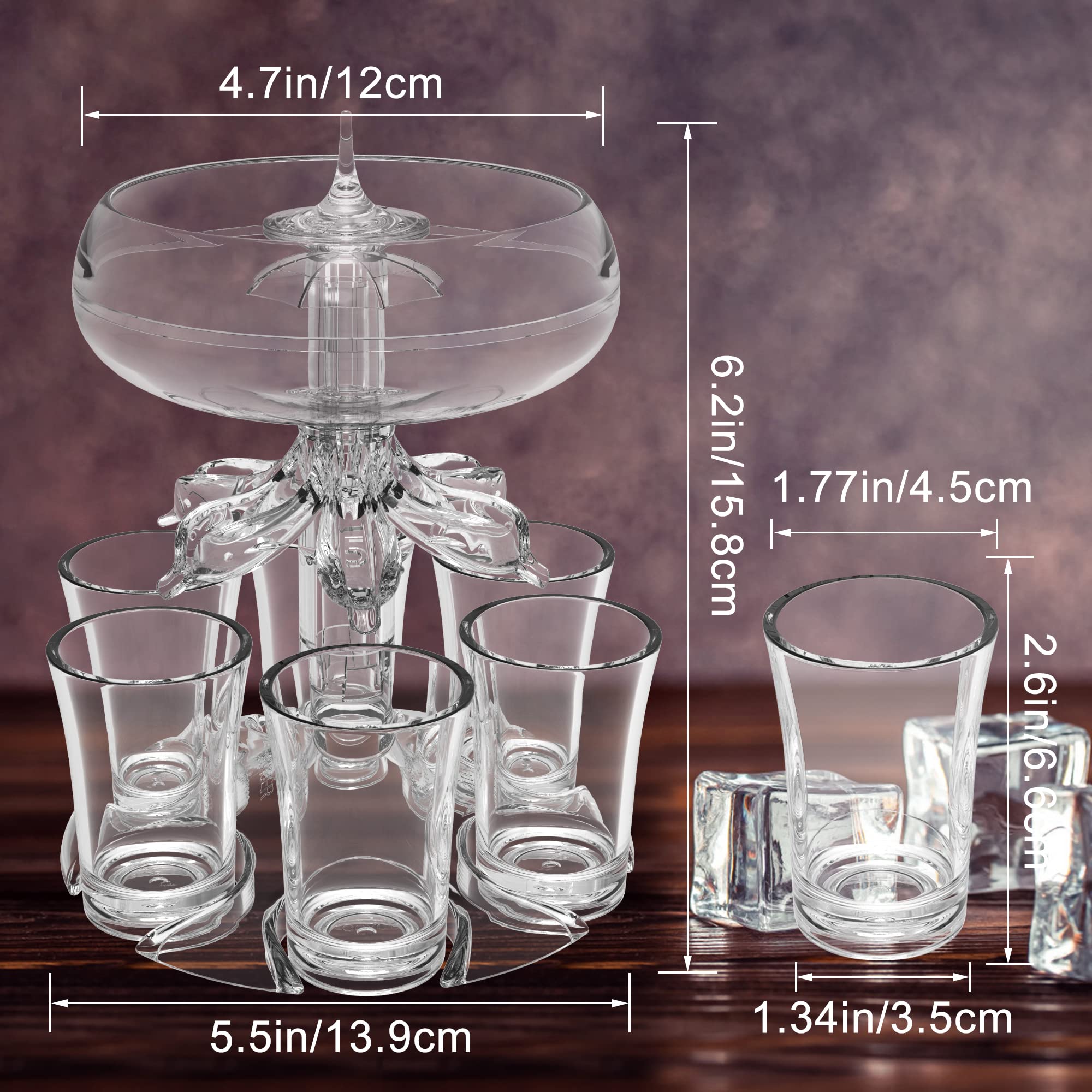 MOKOQI Shot Glasses Party Drink Dispenser with 6 Shot Glasses Set Liquid Beverage Drink Fountains for Parties on Birthday Wedding Holiday Fun Restaurants Accessories Home Gifts