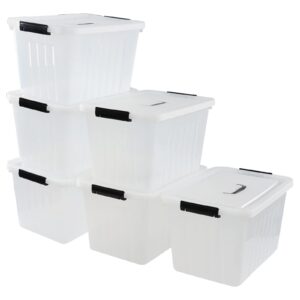 ggbin 6 pack latching storage box, 20l container bin with handle, clear plastic storage tote