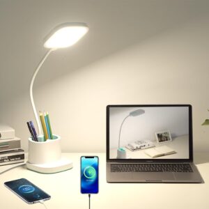 desk lamp, led desk lamp for home office, dimmable desk light lamp for office reading, battery operated tall desk lamp with usb powered, desklamp' with 360° flexible adjustable, desktop lamp light