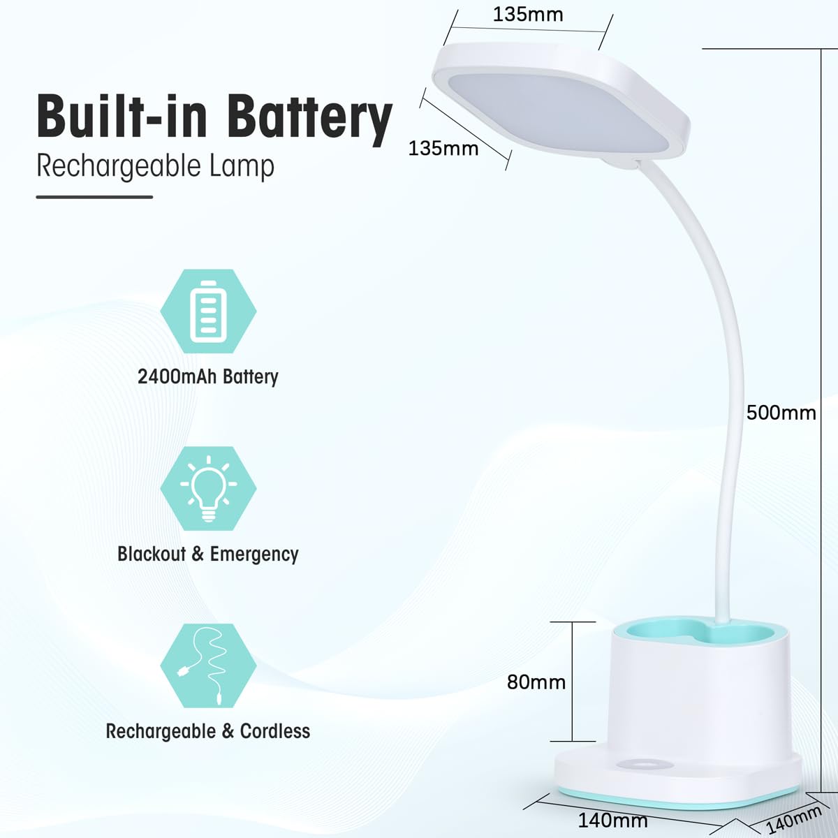 Desk Lamp, LED Desk Lamp for Home Office, Dimmable Desk Light Lamp for Office Reading, Battery Operated Tall Desk Lamp with USB Powered, Desklamp' with 360° Flexible Adjustable, Desktop Lamp Light