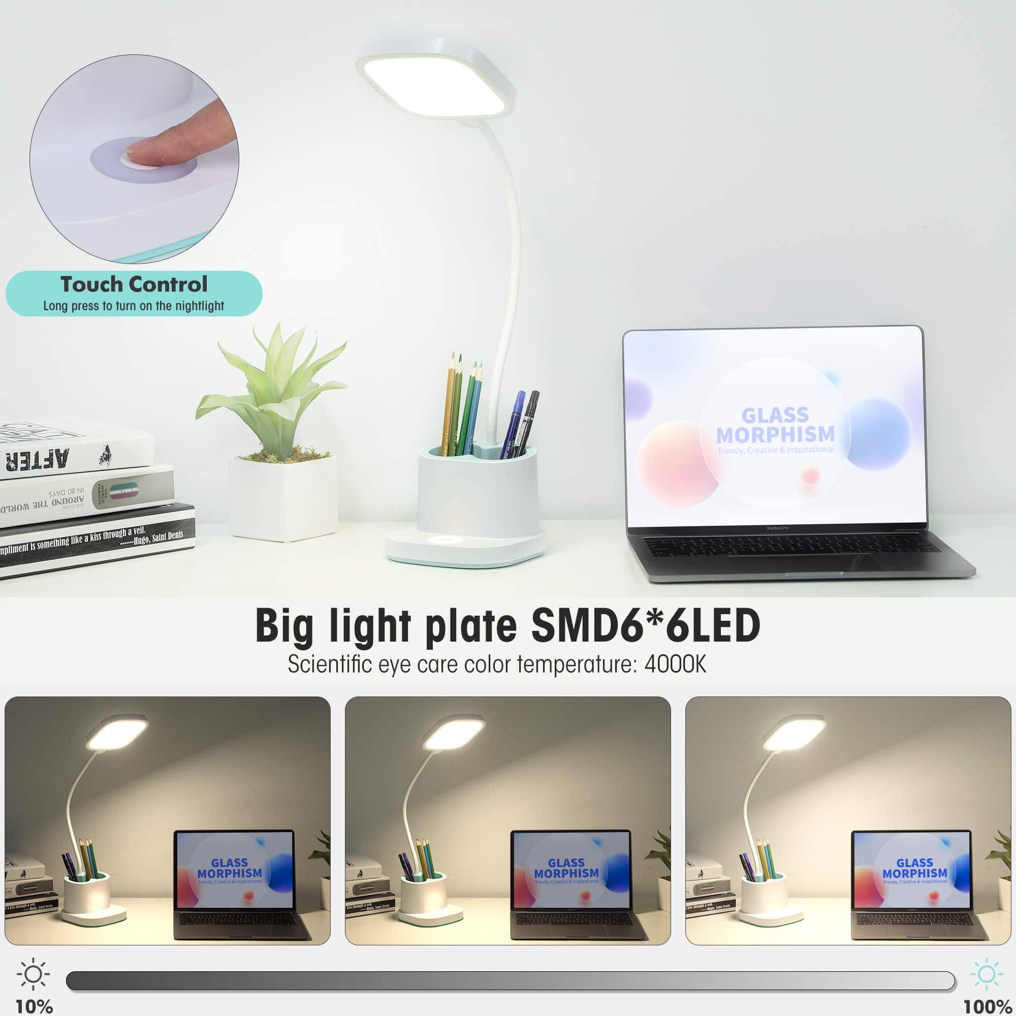 Desk Lamp, LED Desk Lamp for Home Office, Dimmable Desk Light Lamp for Office Reading, Battery Operated Tall Desk Lamp with USB Powered, Desklamp' with 360° Flexible Adjustable, Desktop Lamp Light