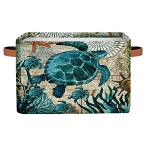 koblen sea ocean turtle storage basket collapsible storage bins large fabric organizer storage cubes foldabe storage box with handle for shelf home closet organziers