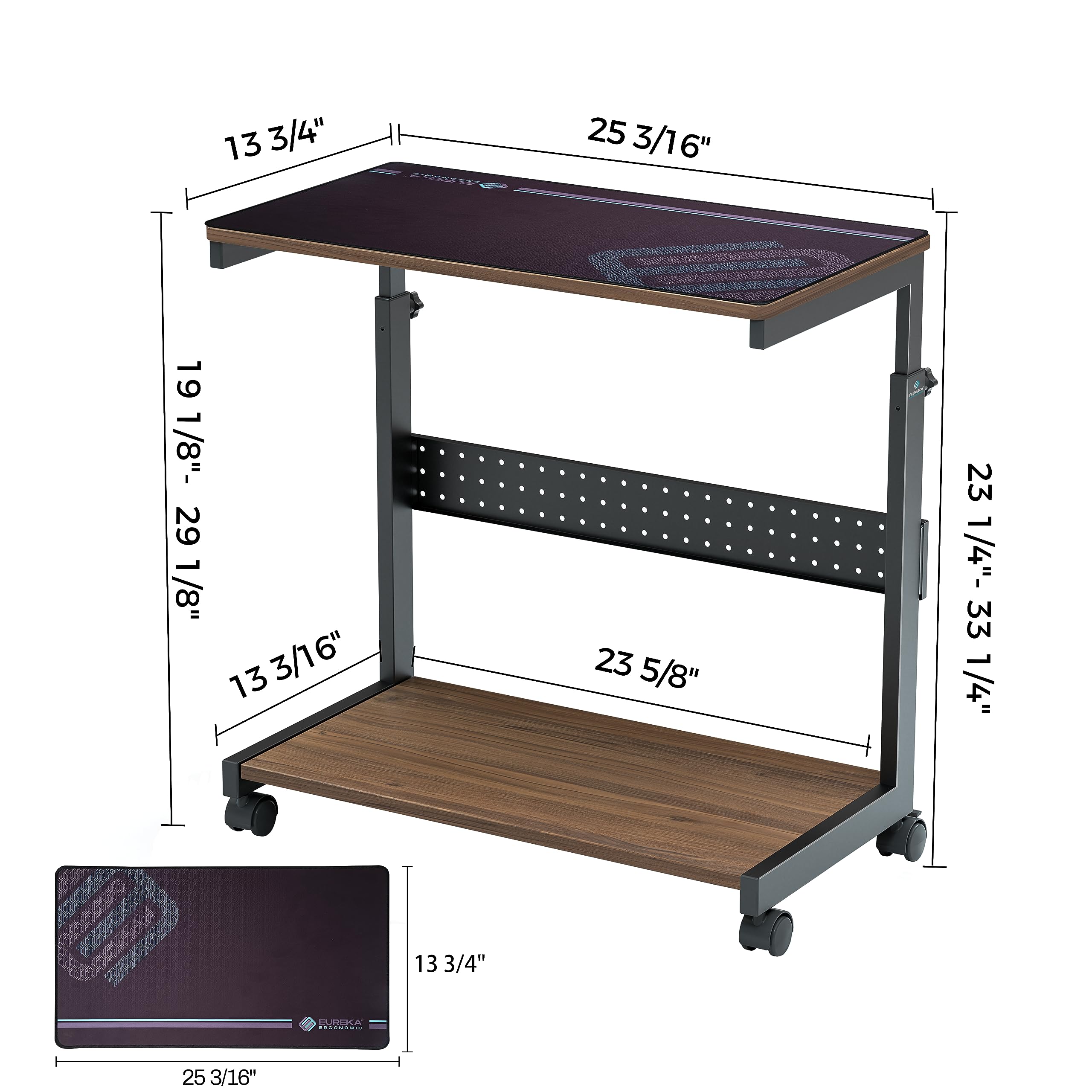 EUREKA ERGONOMIC Computer Tower Stand, Height Adjustable PC Stand,2-Tier ATX-Case CPU Holder Home Office Gaming Accessories with Rolling Wheels & Mouse Pad, Walnut Wood