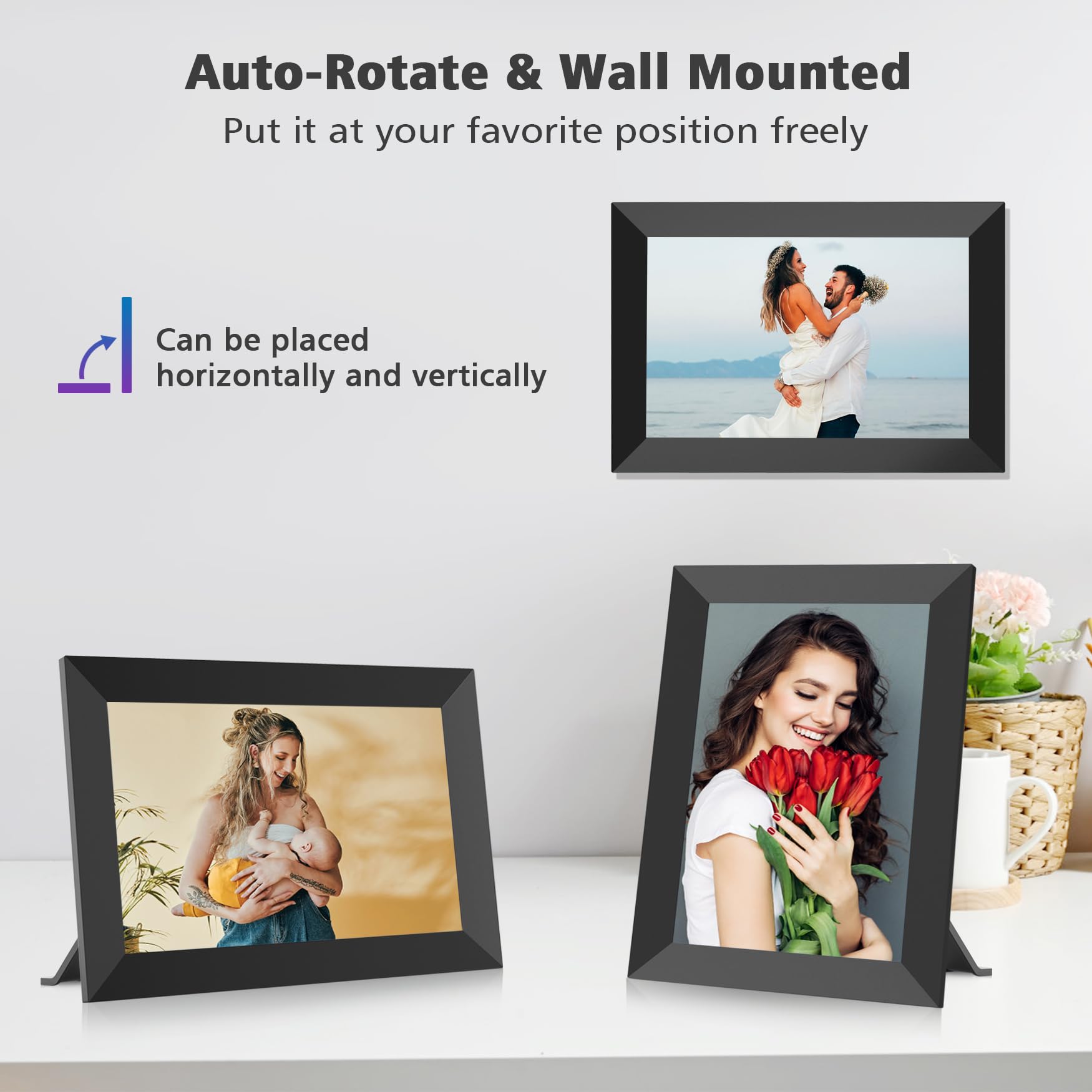 MaxAngel Digital Picture Frame 10.1 Inch WiFi Electronic Photo Frame 32GB Storage SD Card Slot Desktop IPS Touch Screen HD Display Auto-Rotate Slideshow Share Videos Photos Remotely Via Uhale App