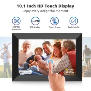 MaxAngel Digital Picture Frame 10.1 Inch WiFi Electronic Photo Frame 32GB Storage SD Card Slot Desktop IPS Touch Screen HD Display Auto-Rotate Slideshow Share Videos Photos Remotely Via Uhale App