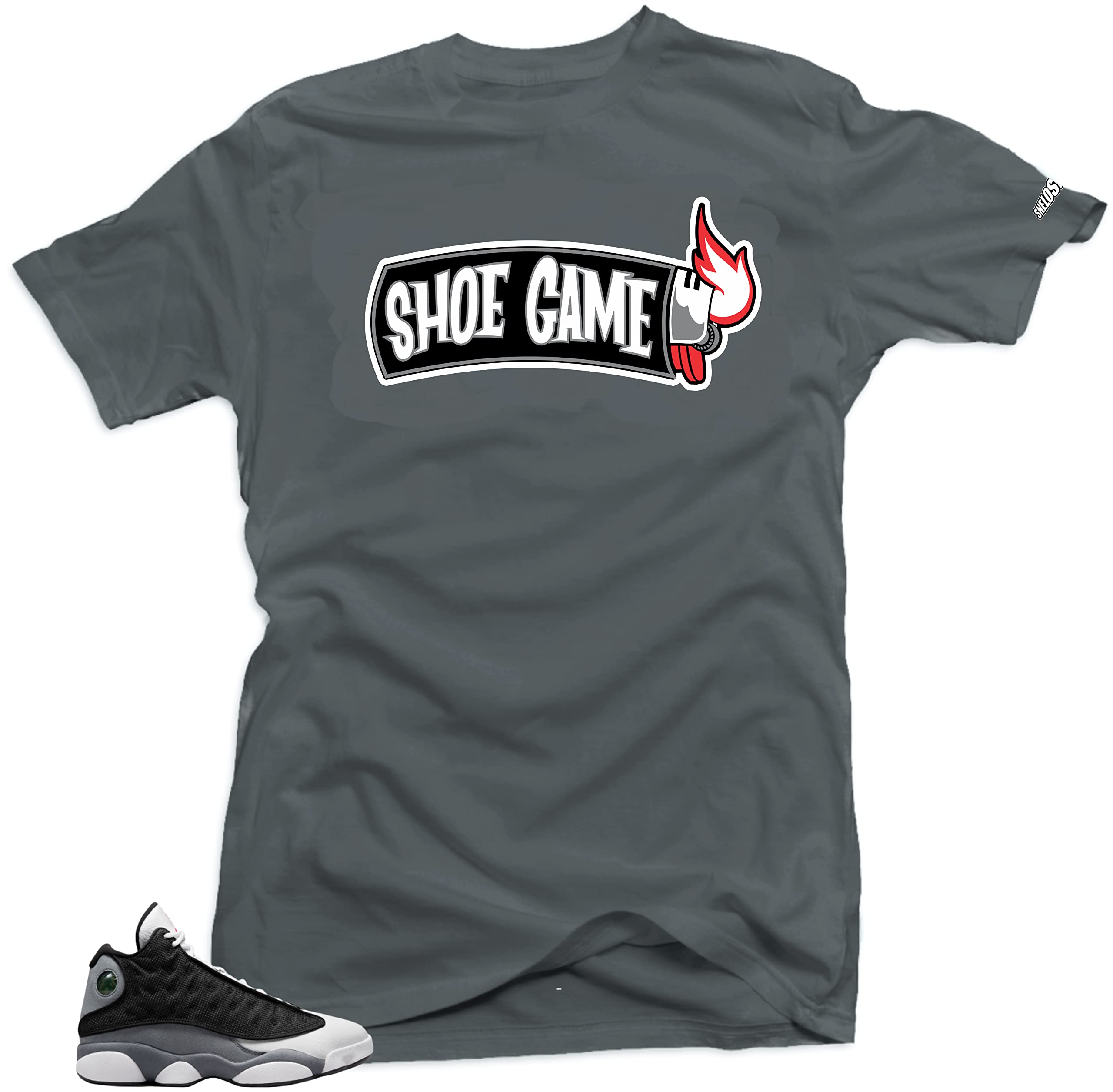 SNELOS Shirt to Match Sneaker Jordan 13 Black Flint Match Jordan tee | (Shoe Game Lit) Gray | XX-Large