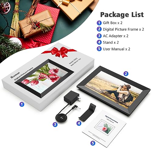 MaxAngel 2 Pack Digital Picture Frame 10.1 Inch WiFi Electronic Photo Frame 32GB Storage SD Card Slot IPS Touch Screen HD Display Auto-Rotate Slideshow Share Videos Photos Remotely Via Uhale App