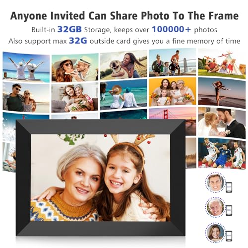 MaxAngel 2 Pack Digital Picture Frame 10.1 Inch WiFi Electronic Photo Frame 32GB Storage SD Card Slot IPS Touch Screen HD Display Auto-Rotate Slideshow Share Videos Photos Remotely Via Uhale App