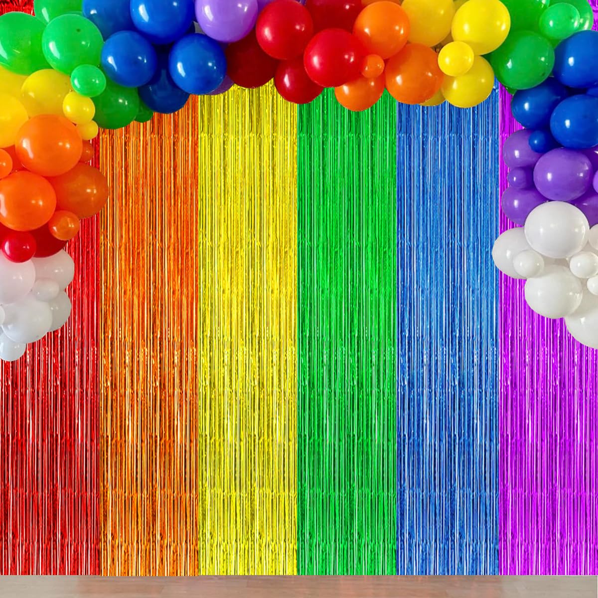 Rainbow Foil Curtain Party Decorations, Colorful Fringe Backdrop, Rainbow Streamer Backdrop for Birthday Party Unicorn Bridal Shower (3Pack)