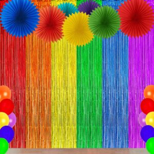 Rainbow Foil Curtain Party Decorations, Colorful Fringe Backdrop, Rainbow Streamer Backdrop for Birthday Party Unicorn Bridal Shower (3Pack)