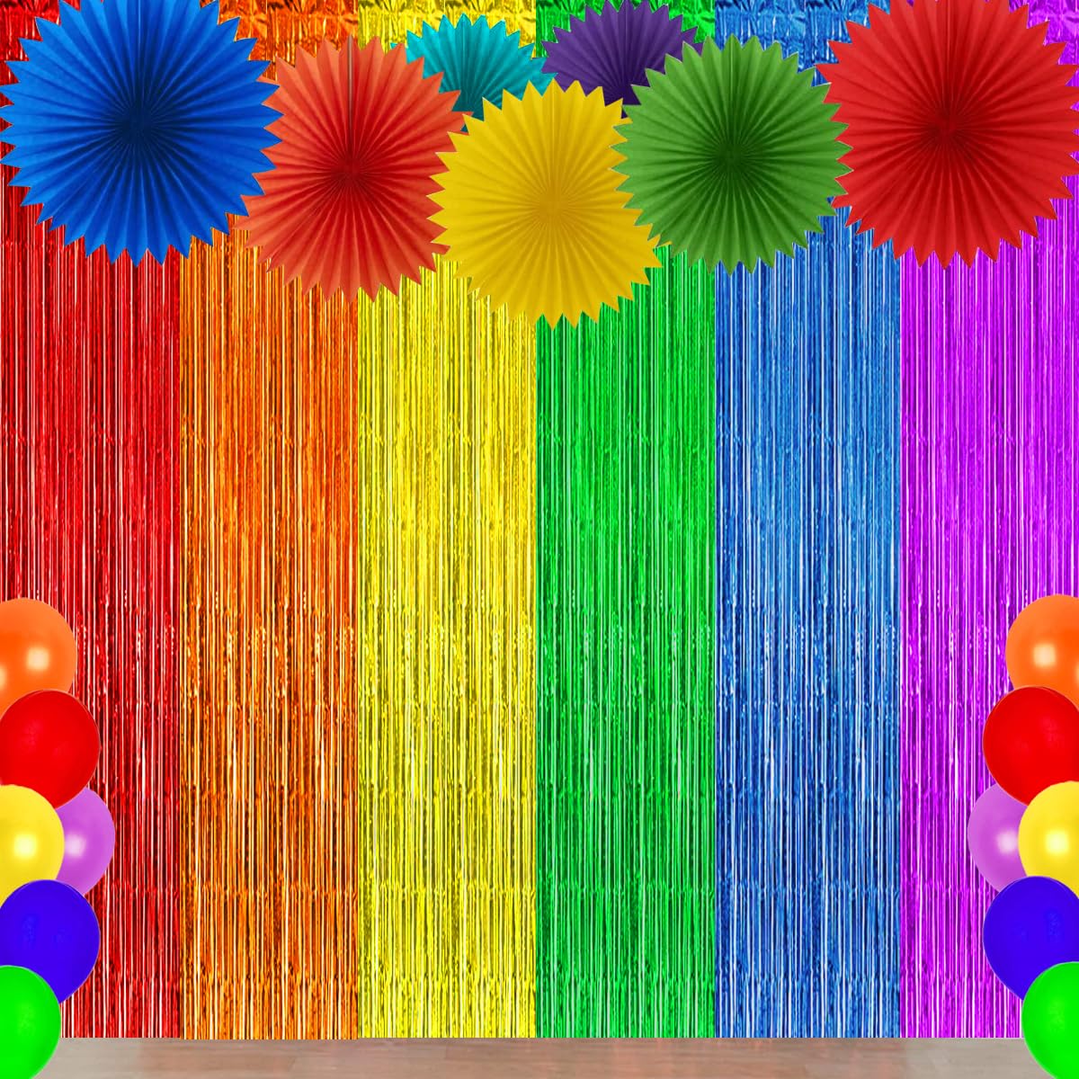 Rainbow Foil Curtain Party Decorations, Colorful Fringe Backdrop, Rainbow Streamer Backdrop for Birthday Party Unicorn Bridal Shower (3Pack)