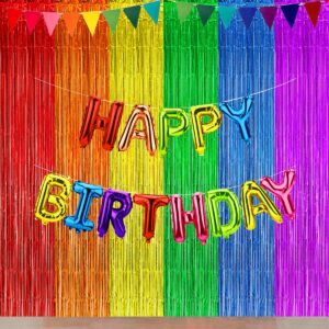 Rainbow Foil Curtain Party Decorations, Colorful Fringe Backdrop, Rainbow Streamer Backdrop for Birthday Party Unicorn Bridal Shower (3Pack)