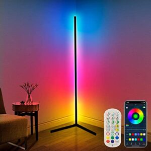 led corner floor lamp, 150cm rgb smart floor lamps colour changing standing lamp floor light with app/remote control music diy mode dimmable mood lighting for living room bedroom gaming room