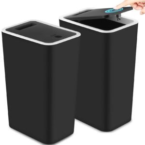 anzoymx bathroom trash cans with lids 2 pack kitchen garbage can 4 gallons with pop up lid,small narrow waste basket dog proof for bathroom kitchen bedroom living room and office(15l,black)