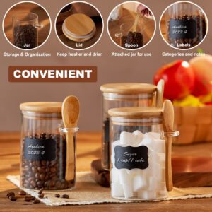 FyndraX Glass Sugar Jar with Bamboo Lid, 15 Oz Airtight Salt Container with Spoon and Labels for Storage Coffee Beans, Tea, Salt and Food Organizer Canister, Pack of 1