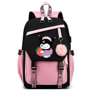 xinshuobay cartoon kids backpack for girls kawaii colleage school bag fashion travel laptop backpack with usb port and headphone port(pink a)