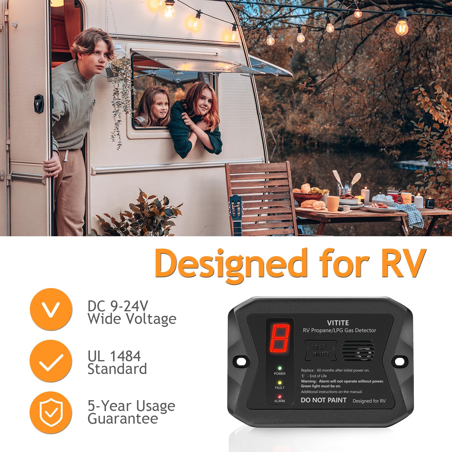 VITITE RV Propane Gas Detector, Digital RV Propane/LPG Gas Alarm, DC 12V - Designed for Motorhome Travel, Replacement for Old RV Propane Detector (Surface ＆ Flush Mount R501)