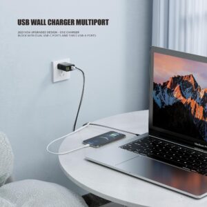 USB C Wall Charger,65W 5-Port Fast Charging Block Charger Dual Port PD+QC Plug Multiport Type for iPhone 15 14 13 12 11 Pro Max XS XR 8 7, Pad, Samsung Phone, Tablet (Black)