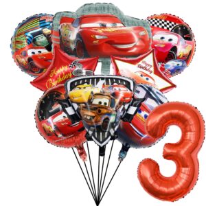 cars birthday party supplies - 9pcs cars lightning mcqueen foil balloons for kids 3rd birthday party decorations (3rd)