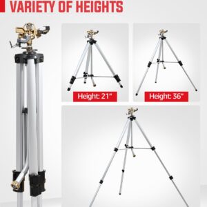 YAMATIC Impact Sprinkler on Adjustable Tripod Base, 360 Degree Large Area, Heavy Duty Adjustable Pulsator Sprinkler for Lawn, Yard and Grass Irrigation, Spray up to 20-90ft(Brass Head)