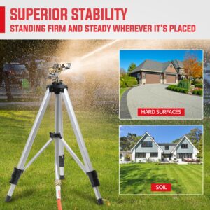 YAMATIC Impact Sprinkler on Adjustable Tripod Base, 360 Degree Large Area, Heavy Duty Adjustable Pulsator Sprinkler for Lawn, Yard and Grass Irrigation, Spray up to 20-90ft(Brass Head)