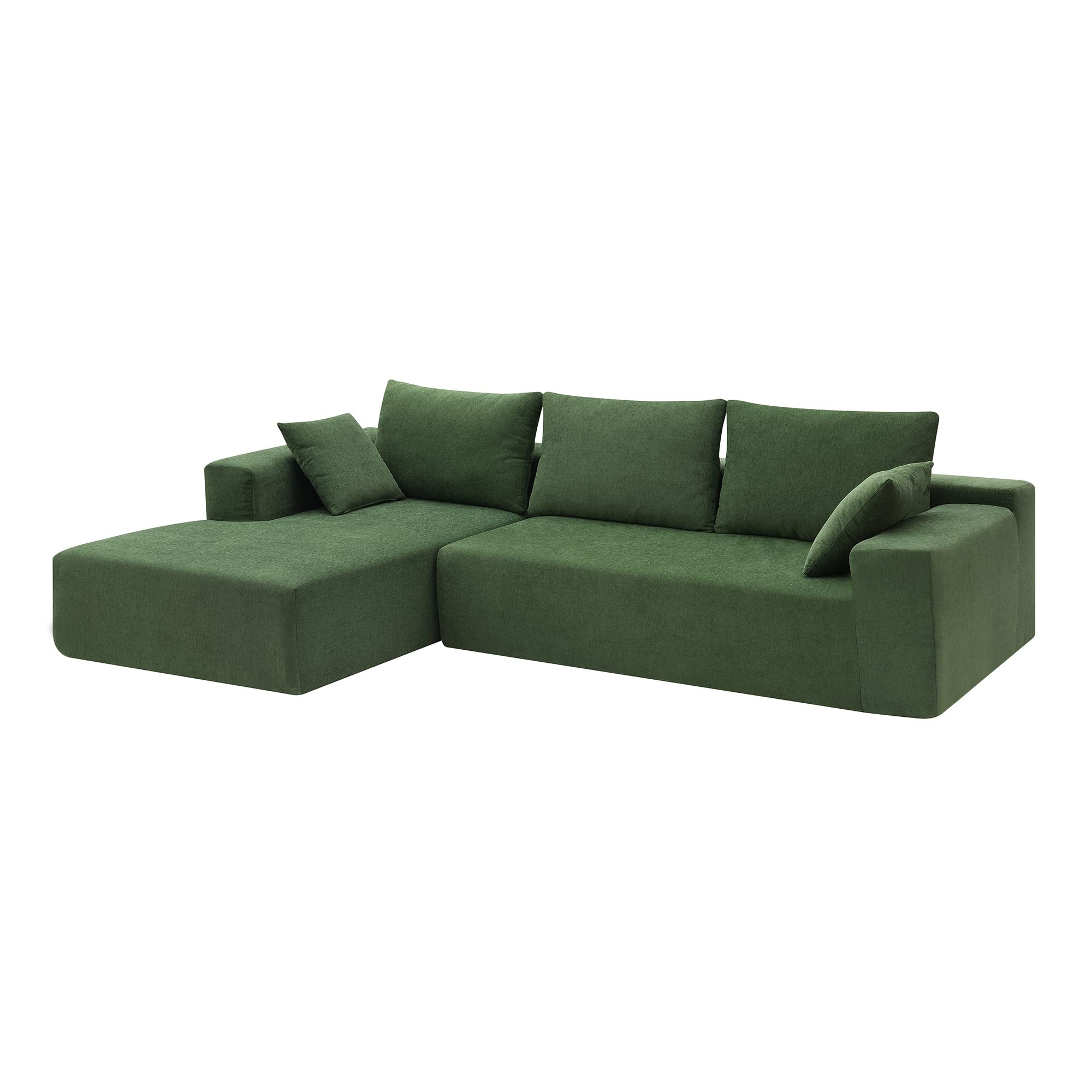 WILLIAMSPACE 109" Modular Sectional Sofa Couch for Living Room, Modern Upholstered Floor Sofa, L-Shaped Sponge Sofa Couch with Chaise Lounge & Pillows for Home Office, Chenille Fabric (Green)