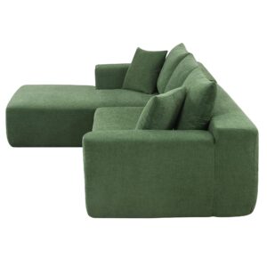 WILLIAMSPACE 109" Modular Sectional Sofa Couch for Living Room, Modern Upholstered Floor Sofa, L-Shaped Sponge Sofa Couch with Chaise Lounge & Pillows for Home Office, Chenille Fabric (Green)