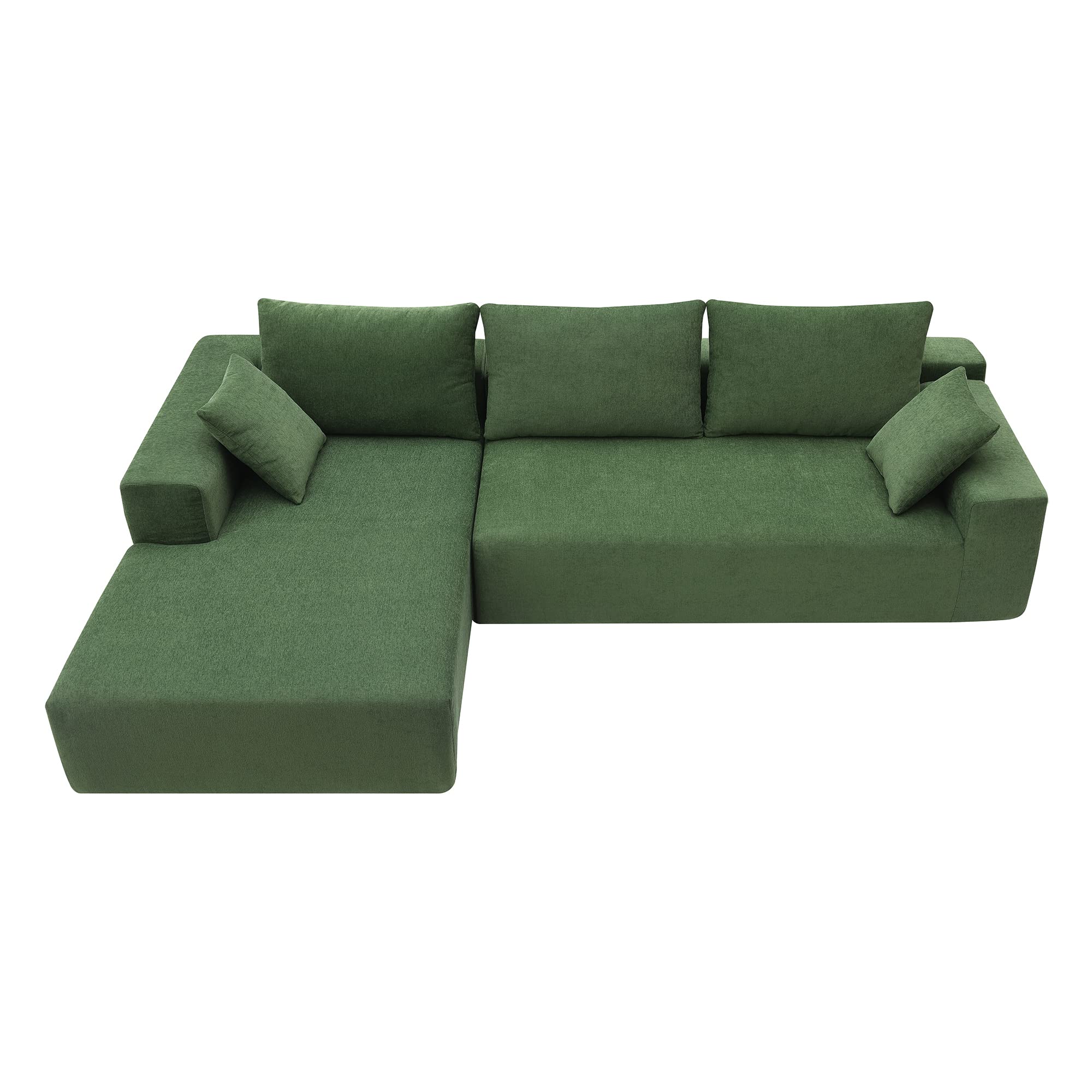 WILLIAMSPACE 109" Modular Sectional Sofa Couch for Living Room, Modern Upholstered Floor Sofa, L-Shaped Sponge Sofa Couch with Chaise Lounge & Pillows for Home Office, Chenille Fabric (Green)