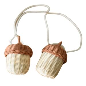 gofidin Acorn Shaped Basket Storage Basket Rattan Wooden Woven Shoulder Bag Tropical Beach Style Bucket Photo Props