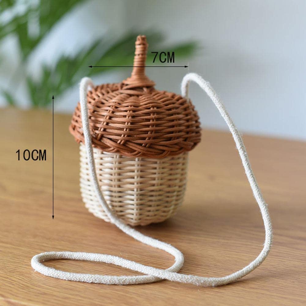 gofidin Acorn Shaped Basket Storage Basket Rattan Wooden Woven Shoulder Bag Tropical Beach Style Bucket Photo Props