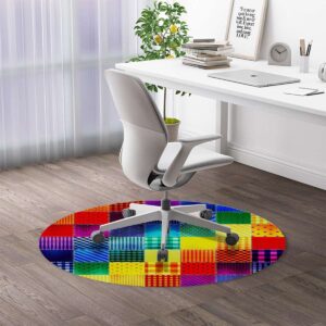 multicolor pu leather chair mat for hardwood floor & tile floor rainbow colored mosaic pattern squares anti-slip low pile under desk rug, large floor protector abstract diameter 47.2 in