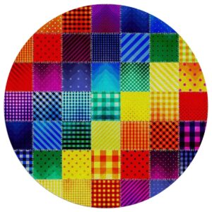 Multicolor PU Leather Chair Mat for Hardwood Floor & Tile Floor Rainbow Colored Mosaic Pattern Squares Anti-Slip Low Pile Under Desk Rug, Large Floor Protector Abstract Diameter 47.2 in