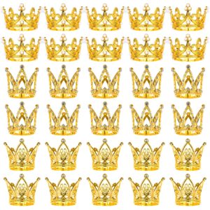 30 Pcs Gold Crown Cake Topper Mini Small Crowns Pearl Rhinestone Princess Cupcake Toppers for Flower Arrangements Glittering Cake Decoration for Girl Lady Bridal Wedding Birthday Party, 3 Style