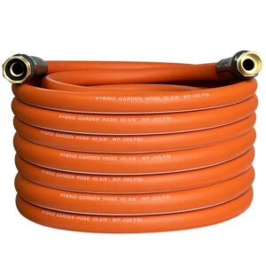 dayistools heavy duty hybrid garden hose 50 ft, flexible kink resistant water hose 5/8 in x 50ft, lightweight, super durable, all-weather, burst 600 psi, 3/4 in ght solid brass fittings, orange white