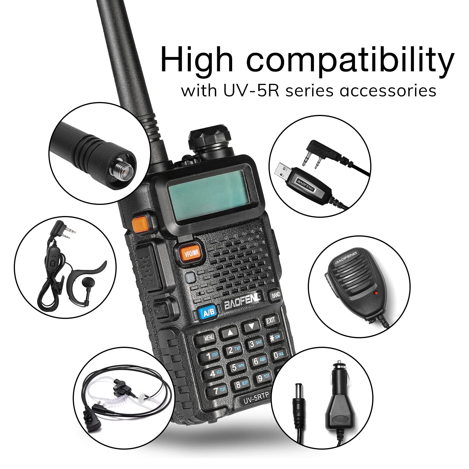 Baofeng UV-5RTP Dual Band Two Way Radio, UV-5R 8W High Power Version, Ham Radio Handheld with Earpiece, Black