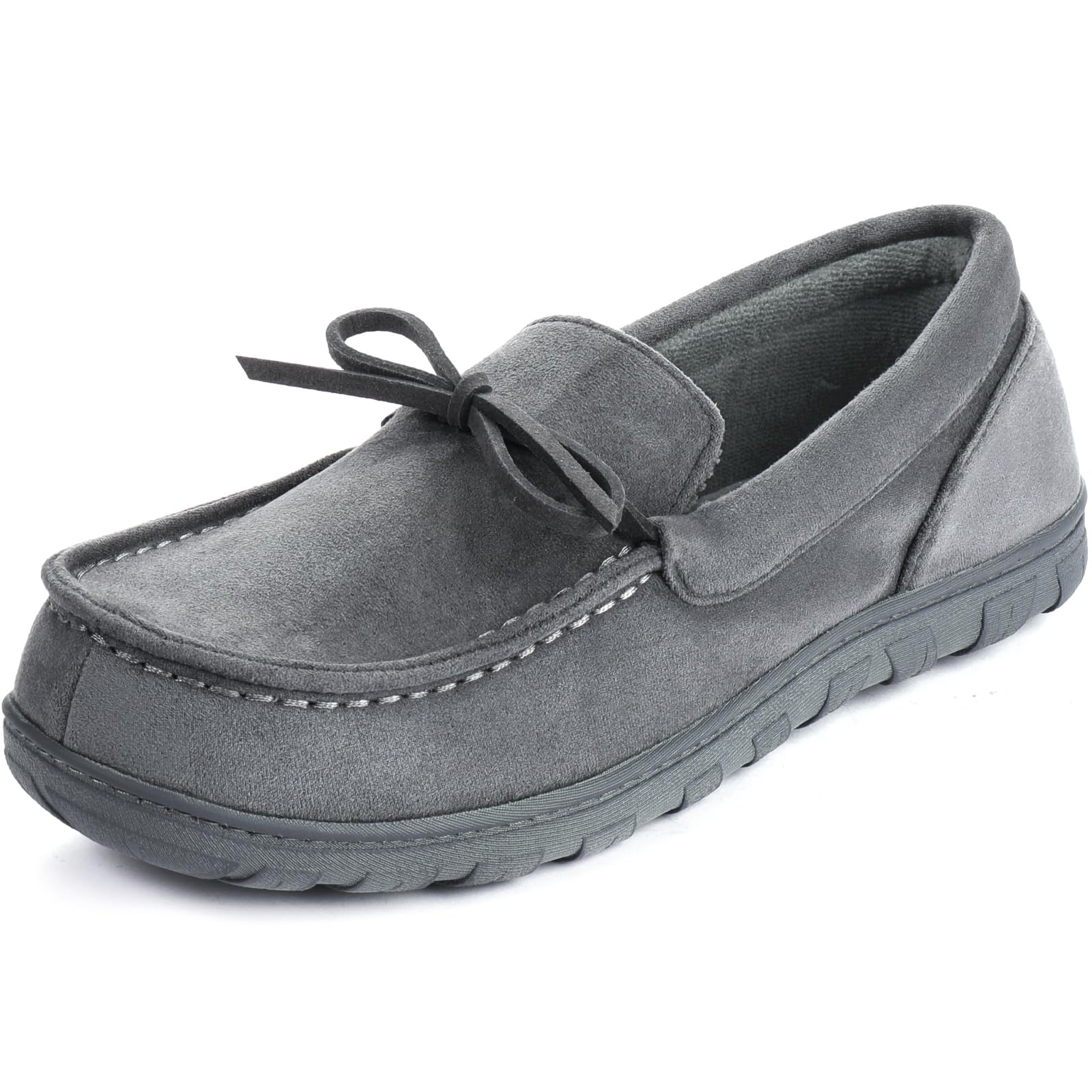 LazyStep Men's Microsuede Moccasin Slipper, Slip on Indoor/Outdoor House Shoes with Comfort Memory Foam（SS2023,Dark Gray,size 11