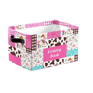 storage baskets western cowgirl cartoon storage baskets for organizing, foldable storage baskets for shelves, fabric storage bins with handles 1 pack