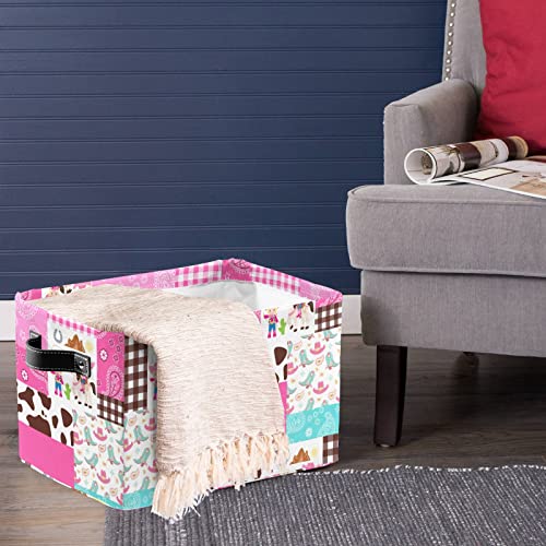 Storage Baskets Western Cowgirl Cartoon Storage Baskets for Organizing, Foldable Storage Baskets for Shelves, Fabric Storage Bins with Handles 1 Pack