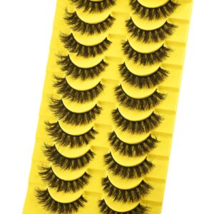 QUNETY Cat Eye Lashes Fluffy Mink Lashes Wispy 8D Natural False Eyelash Fake Eyelashes Short Strip Lashes 10 Pairs Pack (A-14mm Cat Eye)