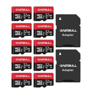 32gb 10-pack of micro sd cards, eastbull sd memory cards 32gb sd cards pack full hd video 90mb/s uhs-i u1 micro sdhc class 10 for surveillance security cam (10 units and 2 adapters)