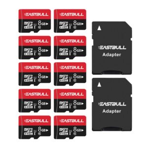 eastbull 8gb 10-pack of micro sd cards, sd memory cards 8gb sd cards pack full hd video 90mb/s uhs-i u1 micro sdhc class 10 for surveillance security cam (10 units and 2 adapters)