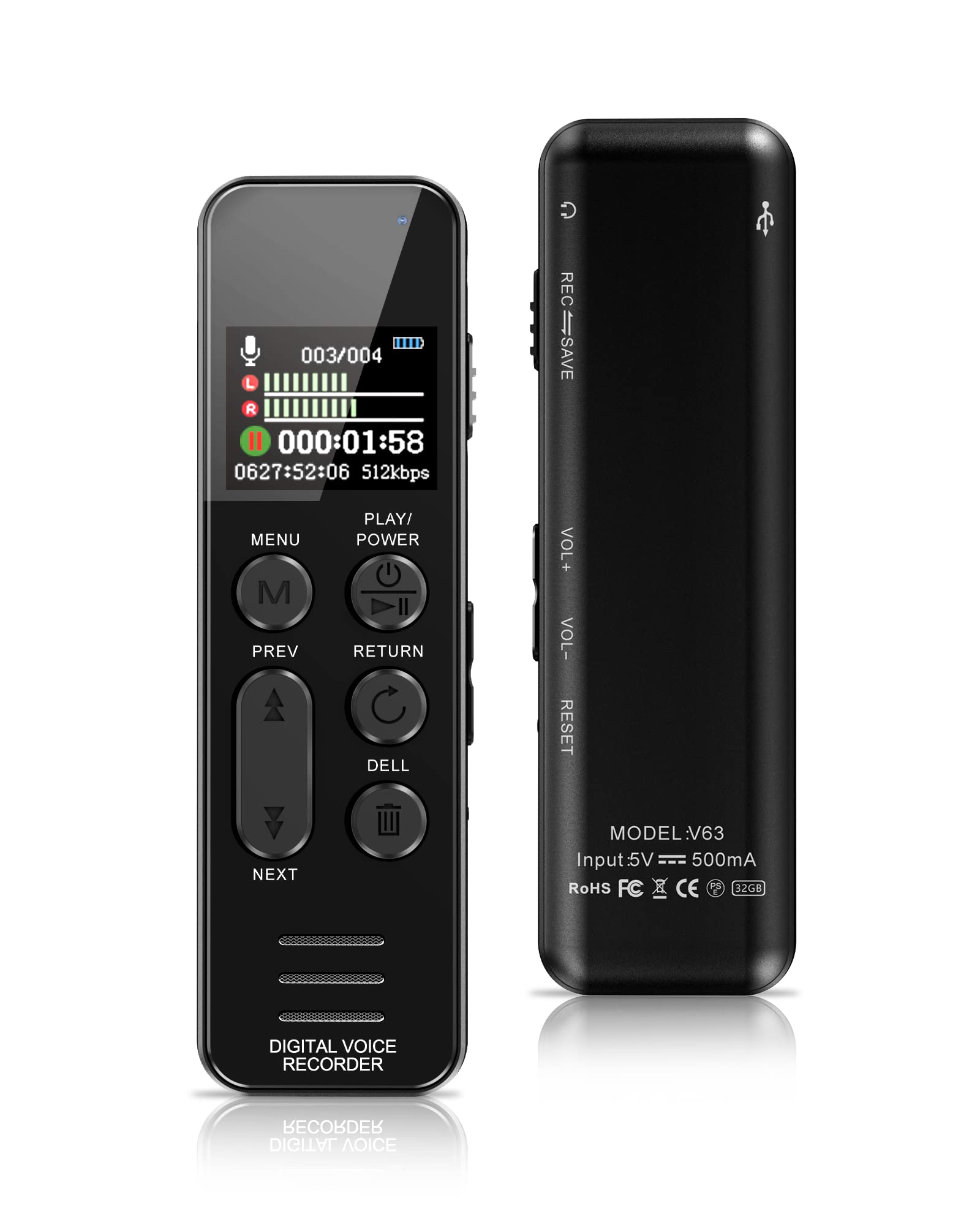 60H Voice Recorder with Playback, XIXITPY 64GB Audio Recorder with Port USB C, 750 Hours of Storage and 60 Hours of Continuous Recording, Voice Activated Recorder for Lectures, Meetings and More