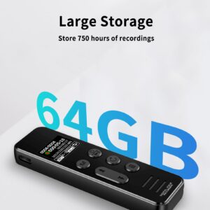 60H Voice Recorder with Playback, XIXITPY 64GB Audio Recorder with Port USB C, 750 Hours of Storage and 60 Hours of Continuous Recording, Voice Activated Recorder for Lectures, Meetings and More