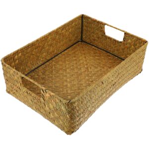 doitool woven baskets for storage - seagrass baskets wicker storage basket with handle - natural shelf baskets rectangle basket for closet organizers and storage (15 inch)