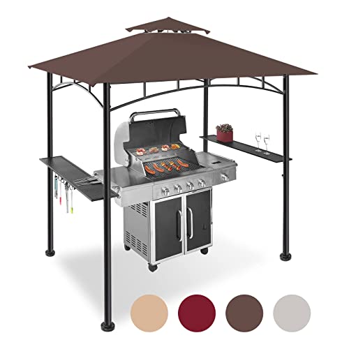 FAB BASED 5x8 Grill Gazebo Canopy for Patio, Outdoor BBQ Gazebo with Shelves, Barbeque Grill Canopy (Brown)