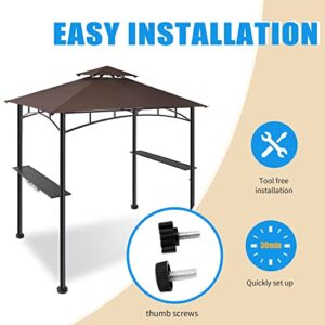 FAB BASED 5x8 Grill Gazebo Canopy for Patio, Outdoor BBQ Gazebo with Shelves, Barbeque Grill Canopy (Brown)