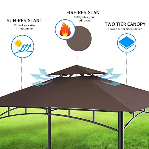 FAB BASED 5x8 Grill Gazebo Canopy for Patio, Outdoor BBQ Gazebo with Shelves, Barbeque Grill Canopy (Brown)